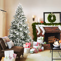 7.5FT Flocked Christmas Tree, Hinged Artificial Christmas Tree with 1100 Branch Tips, Snow Flocked Christmas Pine Tree with Metal Stand, Decor for Party Wedding Office Home Bedroom