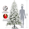 7.5FT Flocked Christmas Tree, Hinged Artificial Christmas Tree with 1100 Branch Tips, Snow Flocked Christmas Pine Tree with Metal Stand, Decor for Party Wedding Office Home Bedroom