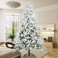 7.5FT Flocked Christmas Tree, Hinged Artificial Christmas Tree with 1100 Branch Tips, Snow Flocked Christmas Pine Tree with Metal Stand, Decor for Party Wedding Office Home Bedroom