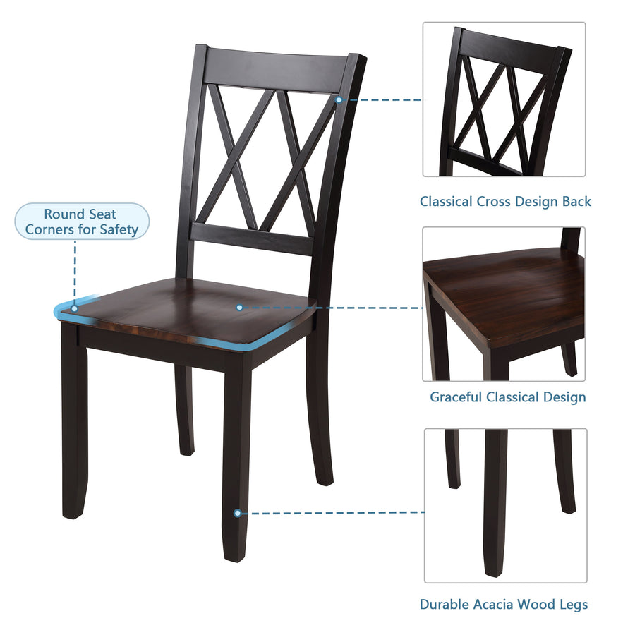45.47'' x 29.52'' x 30'' Dining Table Sets, 5-Piece Solid Wood Rectangular Table with Thick Legs & Frame, Dining Table and Chairs for Dining Room, Living Room, Kitchen, Restaurant, Black, S8069