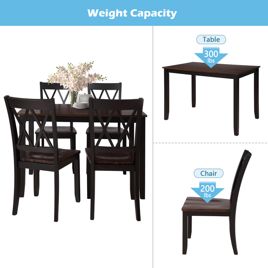 45.47'' x 29.52'' x 30'' Dining Table Sets, 5-Piece Solid Wood Rectangular Table with Thick Legs & Frame, Dining Table and Chairs for Dining Room, Living Room, Kitchen, Restaurant, Black, S8069