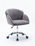 Velvet Desk Chairs, Modern Swivel Accent Vanity Chair with Wheels, Ergonomic Office Arm Chair with Padded Back Seat, Height Adjustable Mid Back Computer Desk Chair for Living Room/Bedroom, Gray, LL02