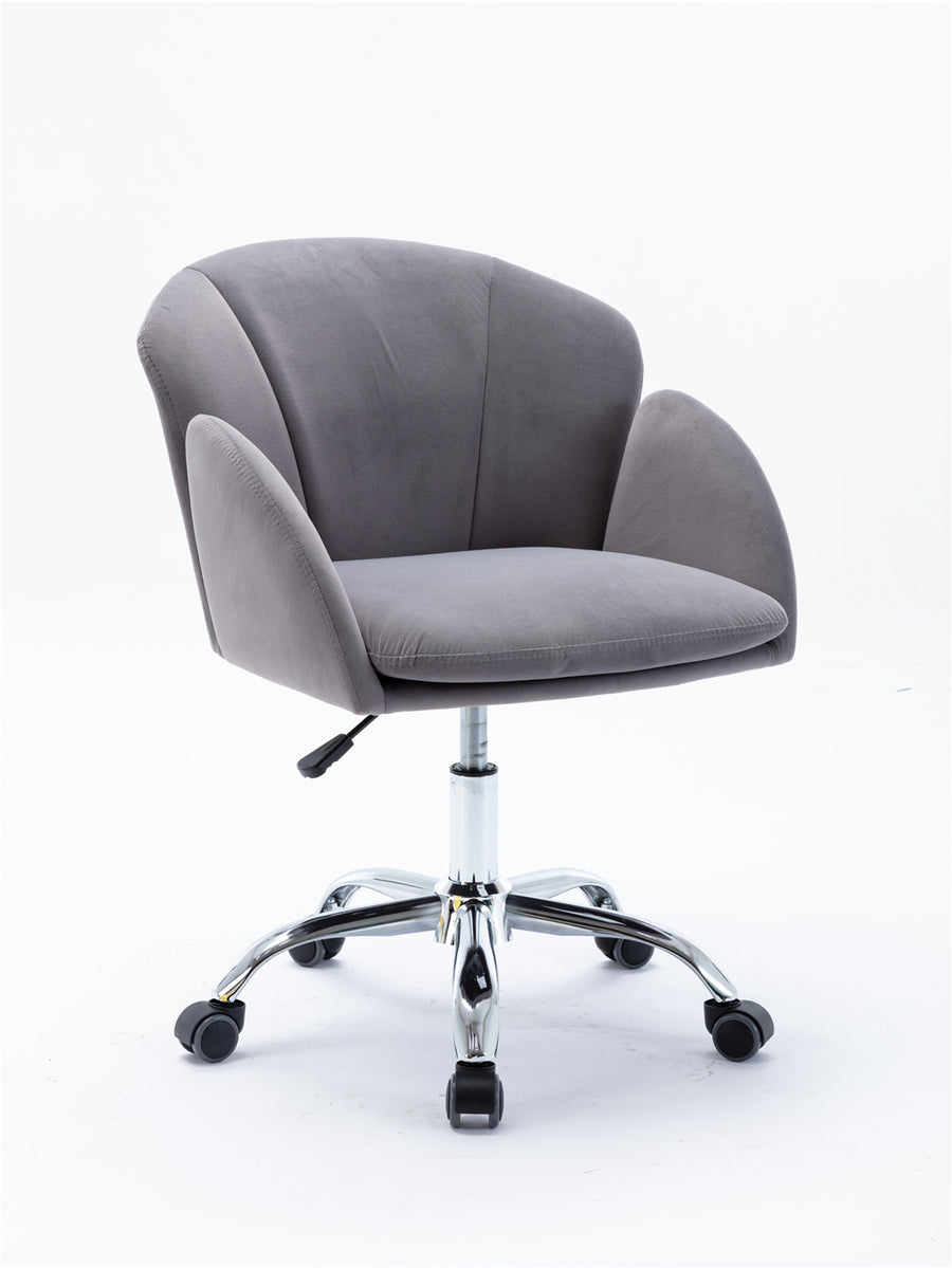 Velvet Desk Chairs, Modern Swivel Accent Vanity Chair with Wheels, Ergonomic Office Arm Chair with Padded Back Seat, Height Adjustable Mid Back Computer Desk Chair for Living Room/Bedroom, Gray, LL02