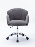 Velvet Desk Chairs, Modern Swivel Accent Vanity Chair with Wheels, Ergonomic Office Arm Chair with Padded Back Seat, Height Adjustable Mid Back Computer Desk Chair for Living Room/Bedroom, Gray, LL02