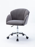 Velvet Desk Chairs, Modern Swivel Accent Vanity Chair with Wheels, Ergonomic Office Arm Chair with Padded Back Seat, Height Adjustable Mid Back Computer Desk Chair for Living Room/Bedroom, Gray, LL02