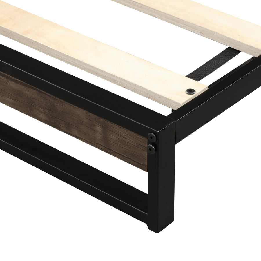 Metal Platform Bed Frame, SEGMART Queen Size Bed Frame with Headboard, Metal Bed Frame with Wood Slat Support, Queen Size Bed for Adults Teens Kids, Queen Bed Frame No Box Spring Needed, L