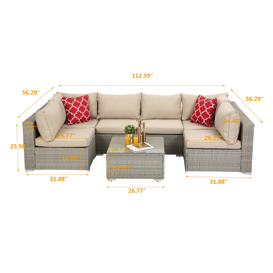 7 Piece Outdoor Bistro Wicker Sectional Conversation Sets