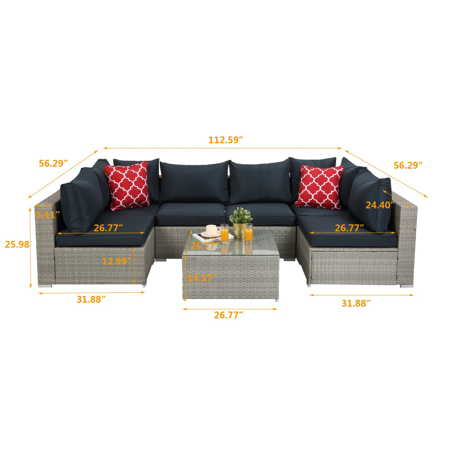 7 Pieces Wicker Bistro Patio Furniture Sectional Set