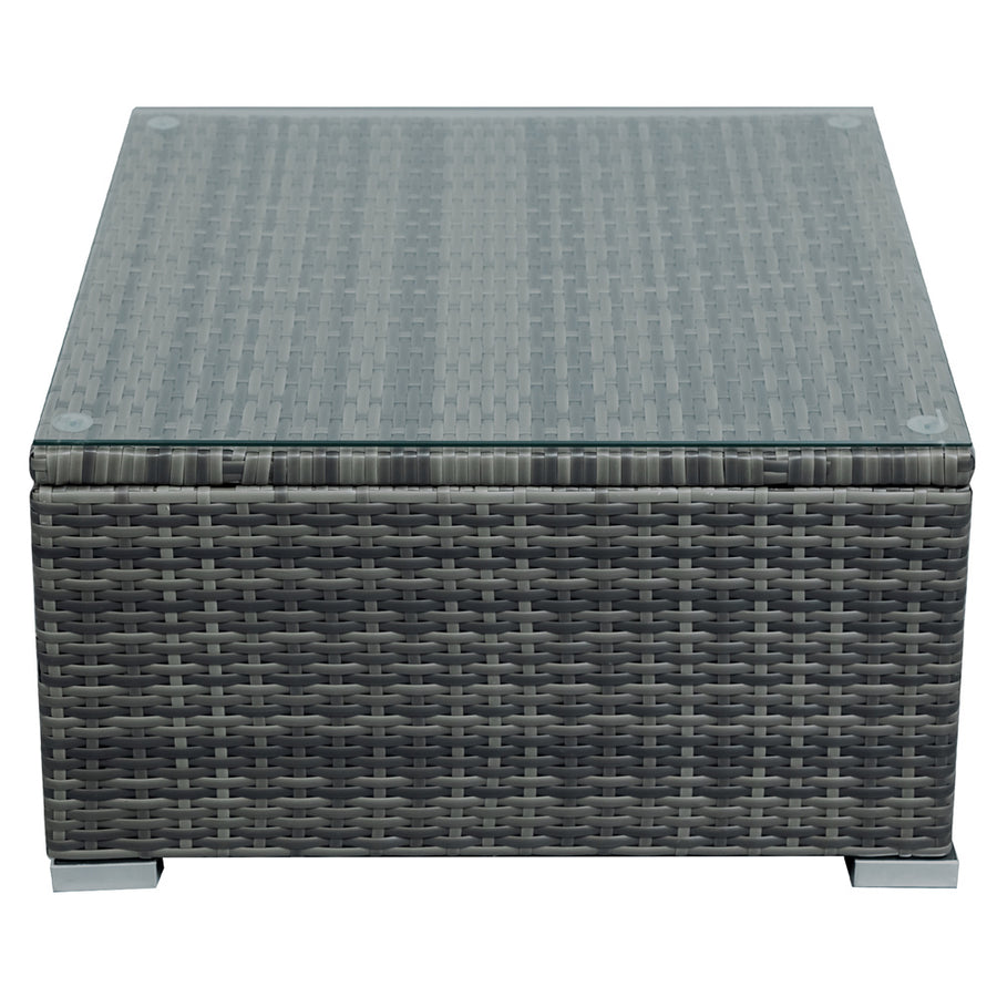 Patio Chat Set with Storage Box, 4 Piece Patio Wicker Furniture Set with Coffee Table, 2 Sofas, PE Rattan Outdoor Conversation Sectional Sofa Set with Gray Cushions for Backyard, Porch, Garden, L3579