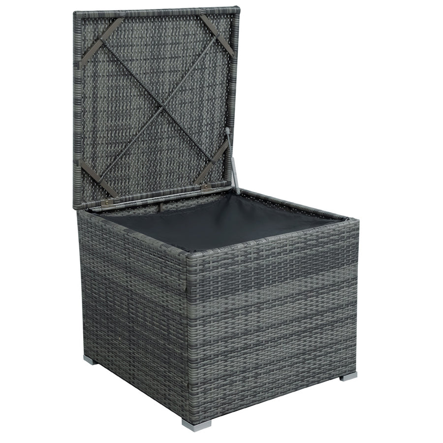 Patio Chat Set with Storage Box, 4 Piece Patio Wicker Furniture Set with Coffee Table, 2 Sofas, PE Rattan Outdoor Conversation Sectional Sofa Set with Gray Cushions for Backyard, Porch, Garden, L3579