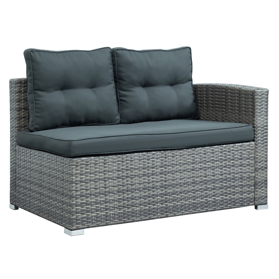 Patio Chat Set with Storage Box, 4 Piece Patio Wicker Furniture Set with Coffee Table, 2 Sofas, PE Rattan Outdoor Conversation Sectional Sofa Set with Gray Cushions for Backyard, Porch, Garden, L3579