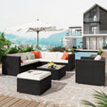 Segmart 7 Pc Outdoor Patio Sectional Set, White and Black with Table, L