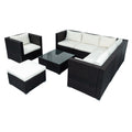 Segmart 7 Pc Outdoor Patio Sectional Set, White and Black with Table, L