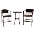 Wicker Patio Furniture Set with Cushions, 3 Piece Outdoor Bar Bistro Set with Height Top Coffee Table, Modern Wicker Rattan Patio Furniture Set with Cushions for Backyard Garden Pool Deck, LLL1795