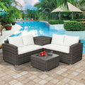 Outdoor Patio Conversation Set, 4 PCS All-Weather PE Rattan Sectional Cushioned Sofa with Table and Storage Box, Manual-Woven Wicker Couch Chair Set, Outdoor Patio Deck Garden Bistro Set, B876