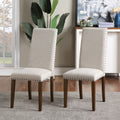 Upholstered Dining Chairs Set of 2, 39.17" Tufted High Back Padded Dining Chairs w/Solid Wood Legs, Classic Fabric Beige Parsons Side Chair for Home/Kitchen/Living Room, 330lbs, S14047