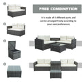 4 Piece Outdoor Deck Furniture Sets with Loveseat Sofa, Storage Box, Tempered Glass Coffee Table, All-Weather Patio Conversation Set with Cushions for Backyard, Porch, Garden, Pool, L5004