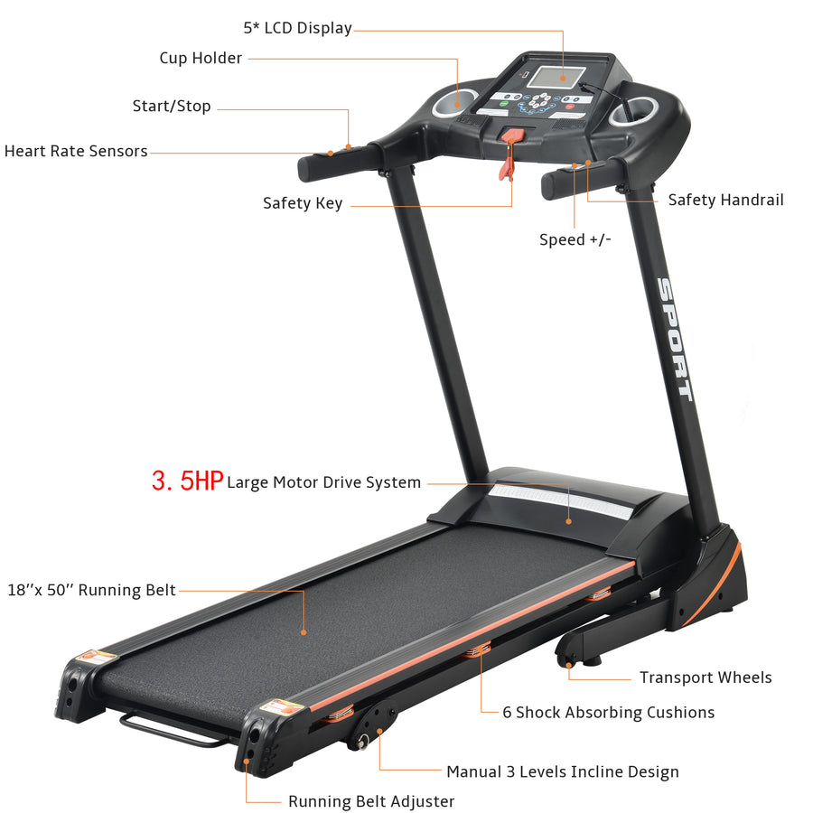 Treadmill with Incline, Folding Electric Treadmill for Home, Electric Motorized Running Machine with Display and Cup Holder, Jogging Exercise Equipment with 12 Preset Programs, LLL2340