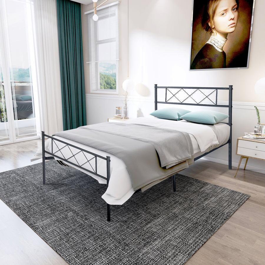 Twin Metal Bed Frame, Black Twin Platform Bed with Headboard and Footboard, Modern Metal Twin Bed Frame Bedroom Furniture with Metal Slat for Kids Adults Teens, No Box Spring Needed, L4227