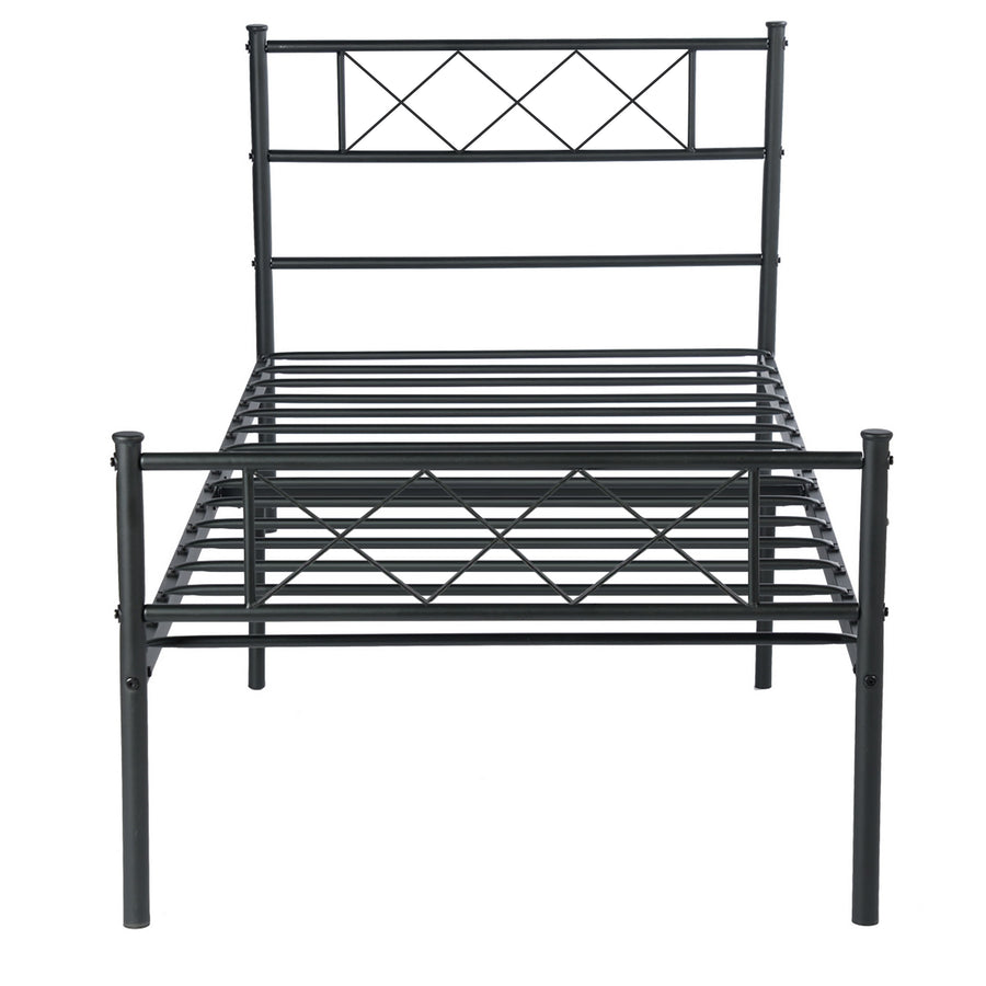 Twin Metal Bed Frame, Black Twin Platform Bed with Headboard and Footboard, Modern Metal Twin Bed Frame Bedroom Furniture with Metal Slat for Kids Adults Teens, No Box Spring Needed, L4227