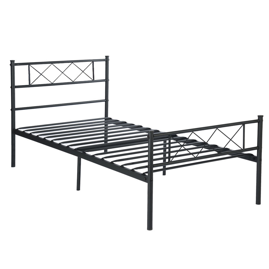 Twin Metal Bed Frame, Black Twin Platform Bed with Headboard and Footboard, Modern Metal Twin Bed Frame Bedroom Furniture with Metal Slat for Kids Adults Teens, No Box Spring Needed, L4227