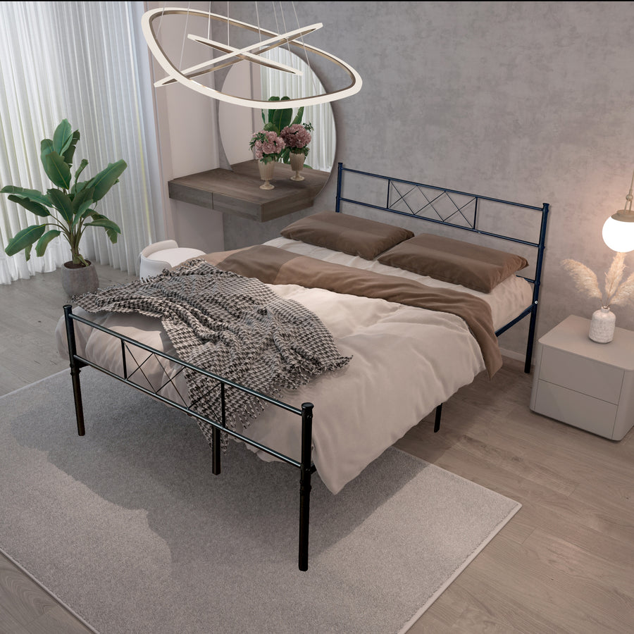 Full Size Bed Frame with Headboard, SEGMART Metal Bed Frame with Metal Slat Support, Full Platform Bed Frame for Adults Kids, Full Bed Frame No Box Spring Needed, 77.6"Lx56"W/Holds 220LBS, Black, L
