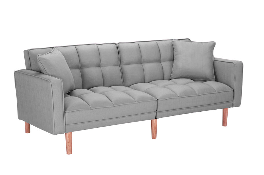 Futon Sofa Bed, SEGMART Fabric Futon Couch with Armrest, Modern Light Grey Convertible Futon Sofa Bed Recliner Couch with Wood Legs, Two Pillows, Living Room Furniture Sofa for Small Spaces, L5199