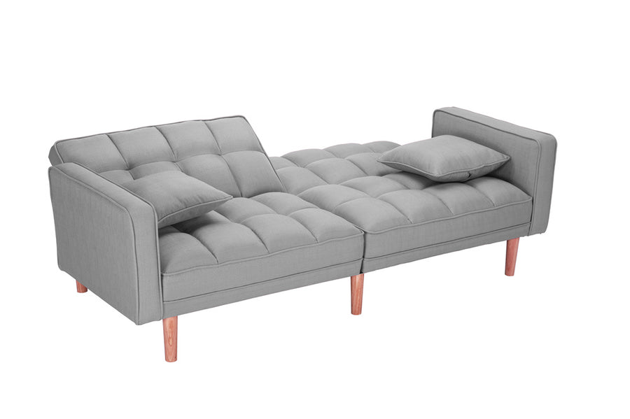 Futon Sofa Bed, SEGMART Fabric Futon Couch with Armrest, Modern Light Grey Convertible Futon Sofa Bed Recliner Couch with Wood Legs, Two Pillows, Living Room Furniture Sofa for Small Spaces, L5199