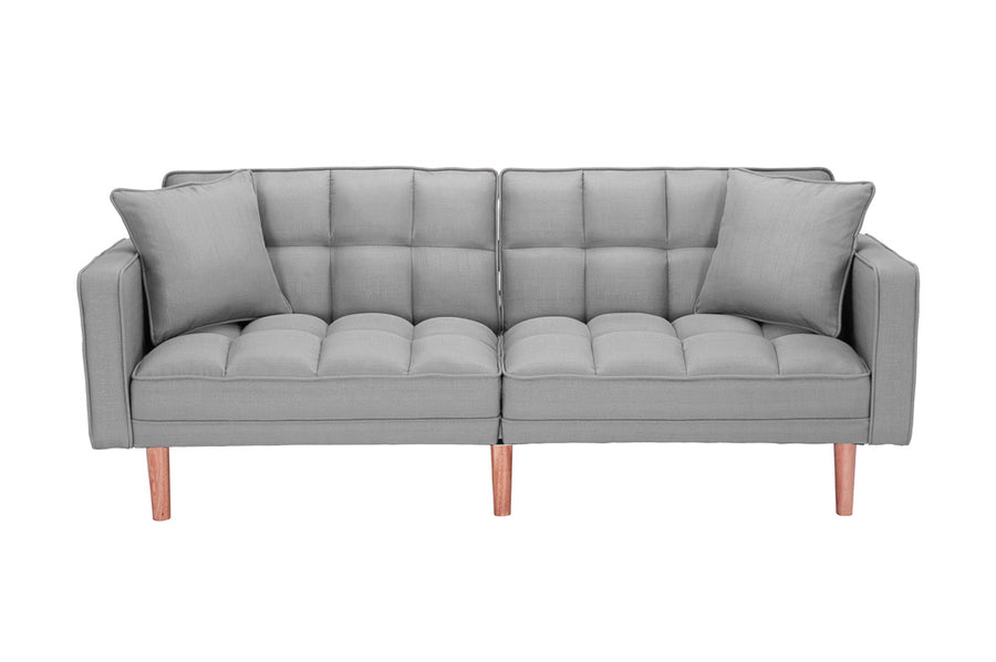 Futon Sofa Bed, SEGMART Fabric Futon Couch with Armrest, Modern Light Grey Convertible Futon Sofa Bed Recliner Couch with Wood Legs, Two Pillows, Living Room Furniture Sofa for Small Spaces, L5199