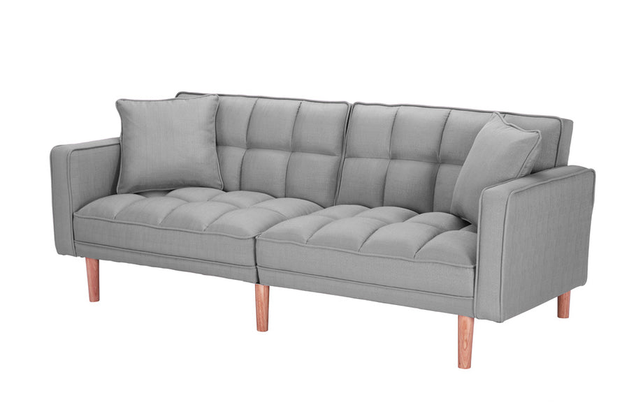 Futon Sofa Bed, SEGMART Fabric Futon Couch with Armrest, Modern Light Grey Convertible Futon Sofa Bed Recliner Couch with Wood Legs, Two Pillows, Living Room Furniture Sofa for Small Spaces, L5199