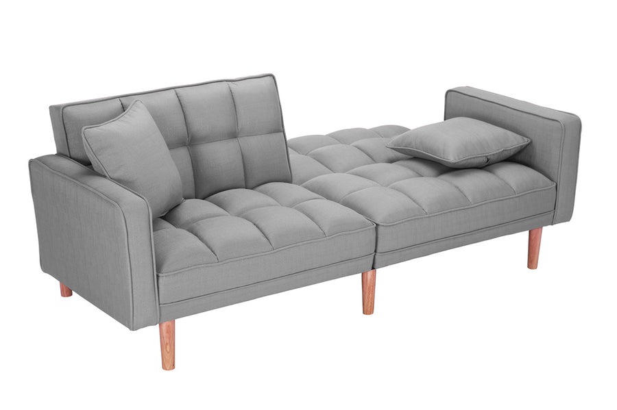 Futon Sofa Bed, SEGMART Fabric Futon Couch with Armrest, Modern Light Grey Convertible Futon Sofa Bed Recliner Couch with Wood Legs, Two Pillows, Living Room Furniture Sofa for Small Spaces, L5199