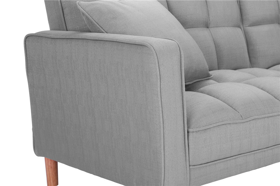 Futon Sofa Bed, SEGMART Fabric Futon Couch with Armrest, Modern Light Grey Convertible Futon Sofa Bed Recliner Couch with Wood Legs, Two Pillows, Living Room Furniture Sofa for Small Spaces, L5199