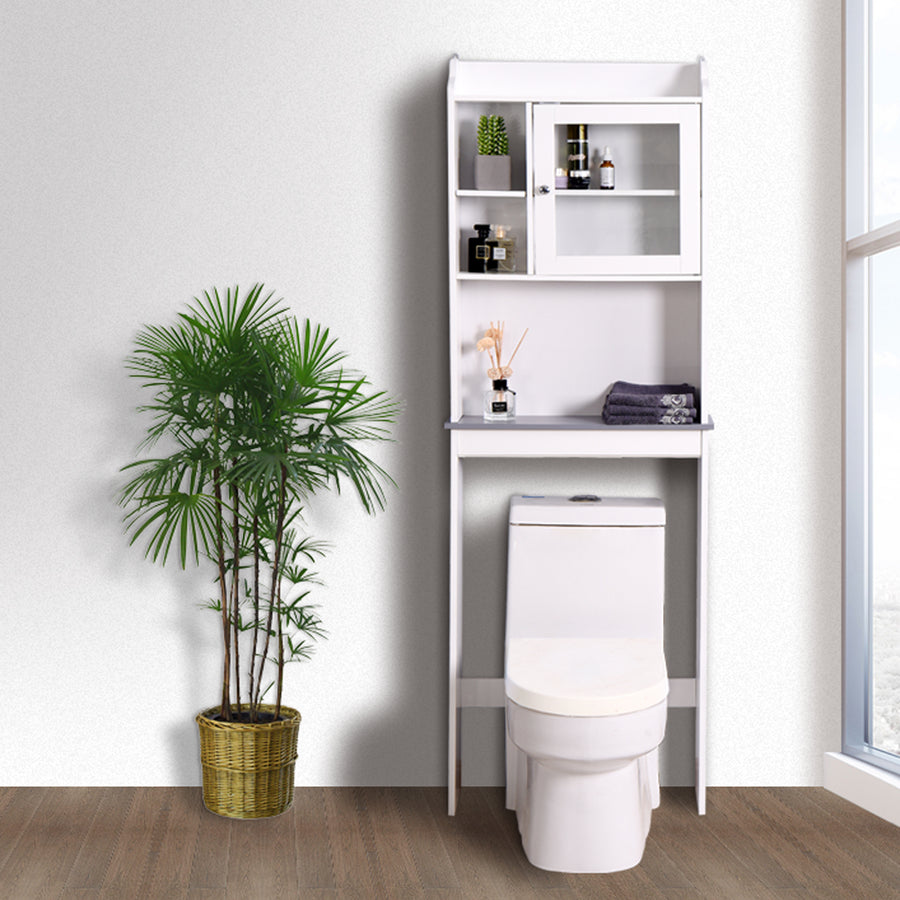 Bathroom Above Toilet Cabinet, Espresso MDF Storage Cabinet, Bathroom Storage Space Saver with Adjustable Shelf & Glass Door Cabinet, Over The Toilet Storage for Bathroom, B29