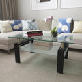 Glass Coffee Table with Lower Shelf, Clear Rectangle Glass Coffee Table, Modern Coffee Table with Metal Legs, Rectangle Center Table Sofa Table Home Furniture for Living Room, L5509