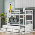 SEGMART Wood Twin Over Twin Bunk Beds with Trundle Bed, Twin Bunk Beds for Kids Adults Teens, Bunk Bed Can Be Divided Into 2 Twin Beds with Trundle, 4-Ladders, No Box Spring Need, White