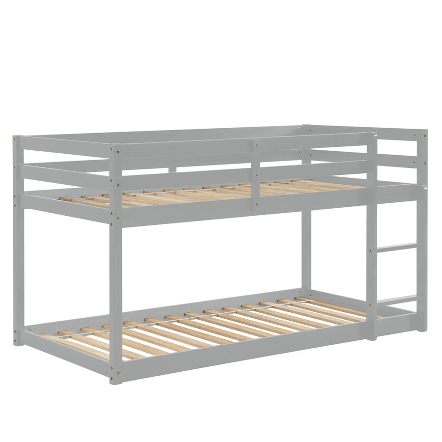 Twin over Twin Bunk Bed, SEGMART Wood Bunk Beds for Kids, Solid Bunk Bed Twin over Twin, Low Bunk Beds with Ladder/Rail, Space-Saving Bunk Beds for Small Rooms, No Box Spring Needed, Gray, H1401