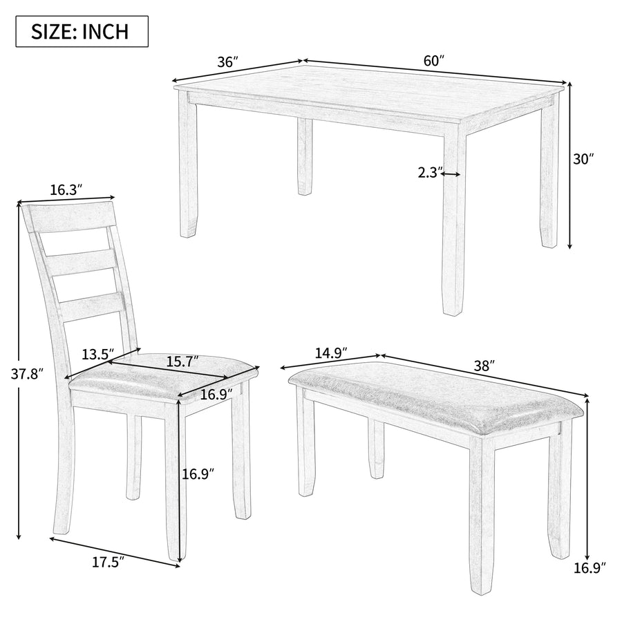 Home Kitchen Dining Set with Dinette Table, 4 Piece Chairs and Bench, Dinette Set Wood Rectangular Breakfast Table with Thick Legs & Distressed Finish, for Apartment Breakfast, Walnut, S12647