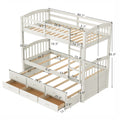SEGMART Wood Twin Over Twin Bunk Beds with Trundle Bed, Twin Bunk Beds for Kids Adults Teens, Bunk Bed Can Be Divided Into 2 Twin Beds with Trundle, 4-Ladders, No Box Spring Need, White