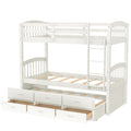 SEGMART Wood Twin Over Twin Bunk Beds with Trundle Bed, Twin Bunk Beds for Kids Adults Teens, Bunk Bed Can Be Divided Into 2 Twin Beds with Trundle, 4-Ladders, No Box Spring Need, White