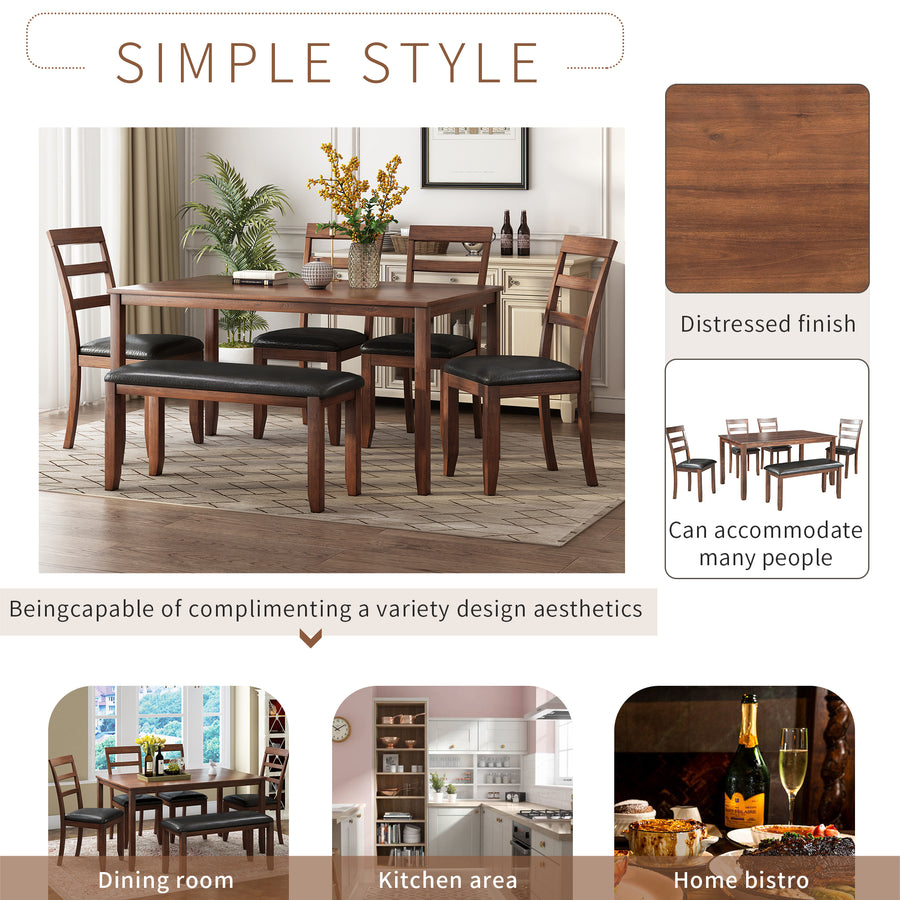 Home Kitchen Dining Set with Dinette Table, 4 Piece Chairs and Bench, Dinette Set Wood Rectangular Breakfast Table with Thick Legs & Distressed Finish, for Apartment Breakfast, Walnut, S12647