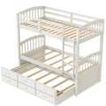 SEGMART Wood Twin Over Twin Bunk Beds with Trundle Bed, Twin Bunk Beds for Kids Adults Teens, Bunk Bed Can Be Divided Into 2 Twin Beds with Trundle, 4-Ladders, No Box Spring Need, White