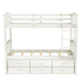SEGMART Wood Twin Over Twin Bunk Beds with Trundle Bed, Twin Bunk Beds for Kids Adults Teens, Bunk Bed Can Be Divided Into 2 Twin Beds with Trundle, 4-Ladders, No Box Spring Need, White