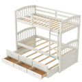 SEGMART Wood Twin Over Twin Bunk Beds with Trundle Bed, Twin Bunk Beds for Kids Adults Teens, Bunk Bed Can Be Divided Into 2 Twin Beds with Trundle, 4-Ladders, No Box Spring Need, White