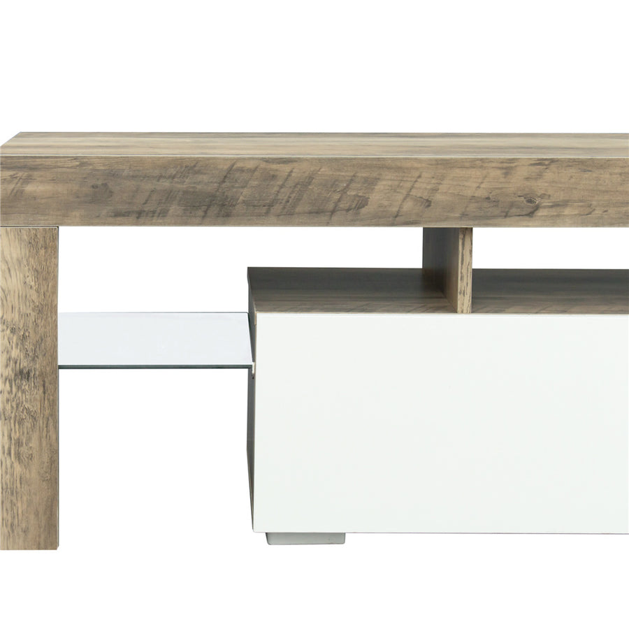 TV Cabinet with Storage, SEGMART TV Stand with LED Lights, High Gloss TV Console with Drawers, Home Media Entertainment Center for Living Room, Gray Walnut+White, LLL2576