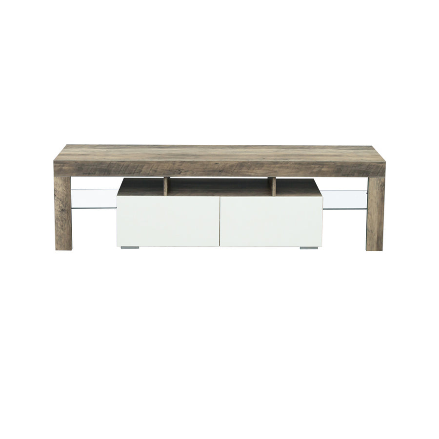 TV Cabinet with Storage, SEGMART TV Stand with LED Lights, High Gloss TV Console with Drawers, Home Media Entertainment Center for Living Room, Gray Walnut+White, LLL2576