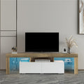TV Cabinet with Storage, SEGMART TV Stand with LED Lights, High Gloss TV Console with Drawers, Home Media Entertainment Center for Living Room, Gray Walnut+White, LLL2576