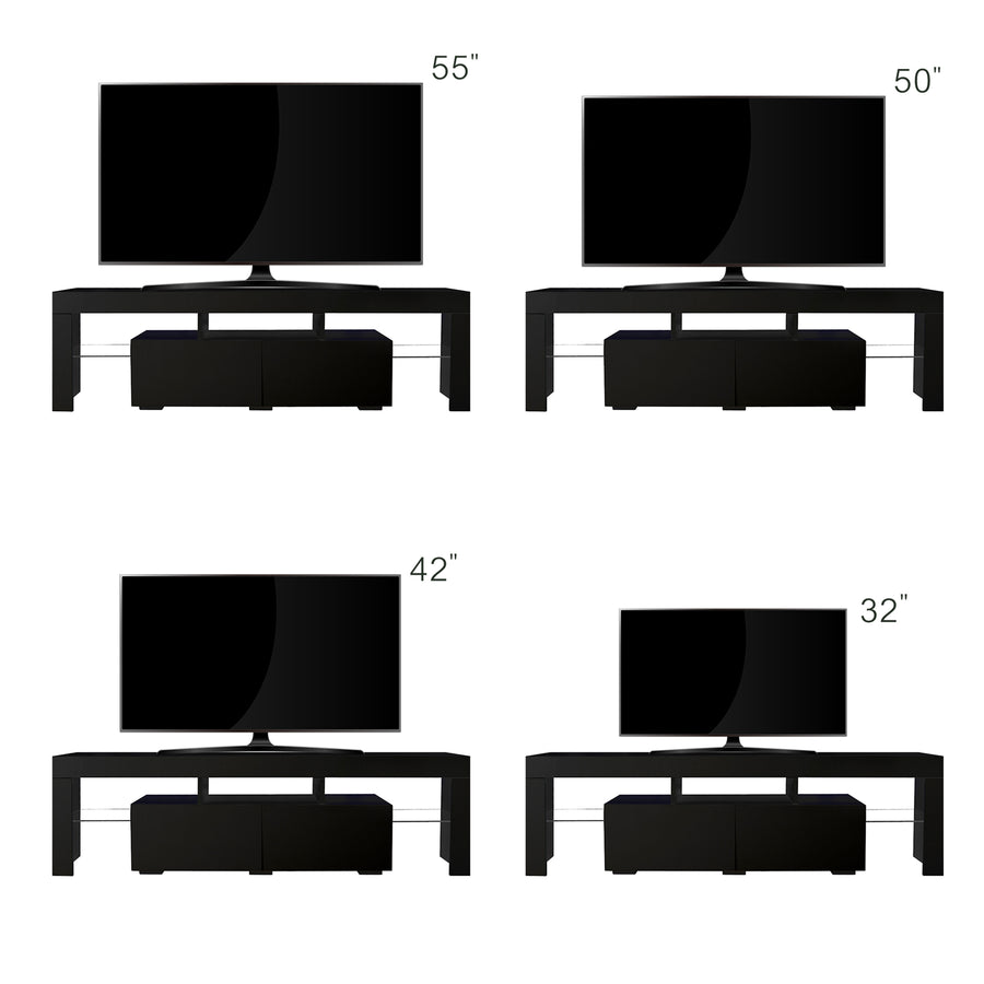 Segmart TV Stand for 70 inch TVs, Modern Black LED TV Stand with 16 Colors Light, TV Media Console High Gloss Entertainment Center with 2 Drawers and Open Shelves, Black, S9800