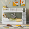 Segmart White Full Over Full Bunk Bed with Trundle, Solid Wood Full Bunk Bed with Stairs, Detachable Bunk Bed Frame for Kids, Boys, Girls, Teens, LLL1462