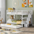 Segmart White Full Over Full Bunk Bed with Trundle, Solid Wood Full Bunk Bed with Stairs, Detachable Bunk Bed Frame for Kids, Boys, Girls, Teens, LLL1462