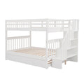 Segmart White Full Over Full Bunk Bed with Trundle, Solid Wood Full Bunk Bed with Stairs, Detachable Bunk Bed Frame for Kids, Boys, Girls, Teens, LLL1462